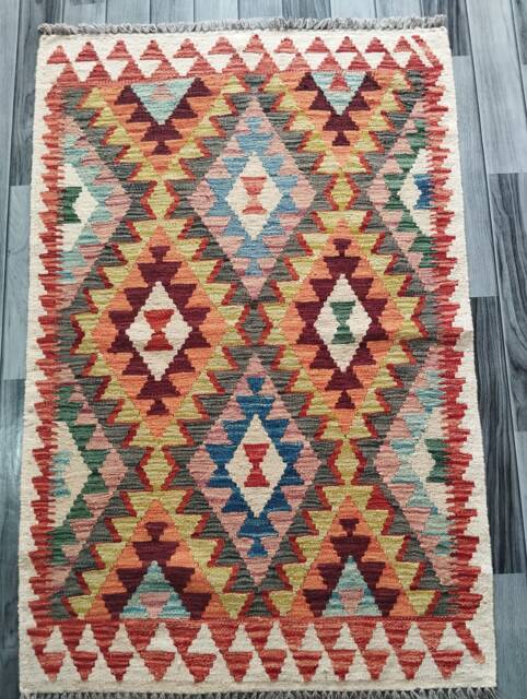 Kilim Rug Multicolour, Handmade Artisan Afghan Turkish Aztec Geometric Wool 134x88 cm - image 1