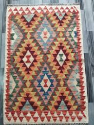 Kilim Rug Multicolour, Handmade Artisan Afghan Turkish Aztec Geometric Wool 134x88 cm - thumbnail 1