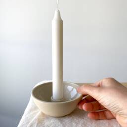 Handmade Beige Ceramic Candle Holder - Minimalist Natural Pottery Home Decor - thumbnail 3