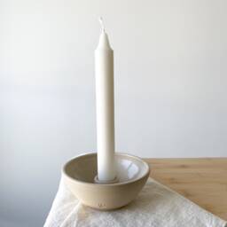 Handmade Beige Ceramic Candle Holder - Minimalist Natural Pottery Home Decor