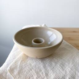 Handmade Beige Ceramic Candle Holder - Minimalist Natural Pottery Home Decor - thumbnail 2