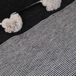 Black & White Moroccan Tassel Throw Blanket With Pompom - Duvet Cover Made From Hand Woven Cotton Sofa Couch Bed End - thumbnail 2