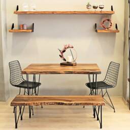 Solid Walnut Wood Dining Table , Live Edge With Metal Legs, Rustic Wooden Table, Farmhouse Kitchen - thumbnail 3