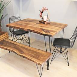 Solid Walnut Wood Dining Table , Live Edge With Metal Legs, Rustic Wooden Table, Farmhouse Kitchen - thumbnail 1