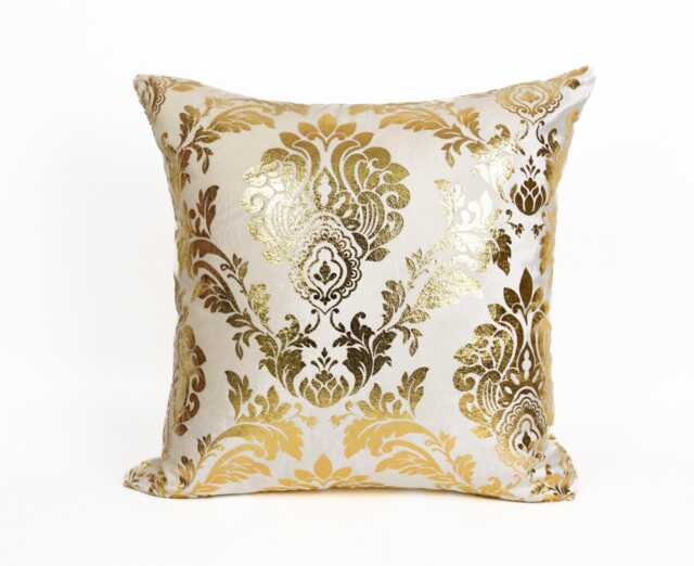 Luxury Gold Damask Cushion Cover White & Baroque Throw Pillow Designer - All Sizes - image 1