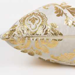 Luxury Gold Damask Cushion Cover White & Baroque Throw Pillow Designer - All Sizes - thumbnail 3