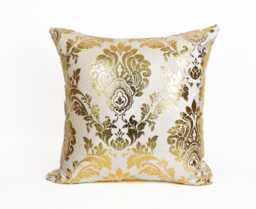 Luxury Gold Damask Cushion Cover White & Baroque Throw Pillow Designer - All Sizes - thumbnail 1
