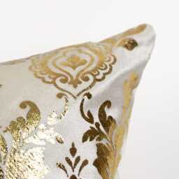 Luxury Gold Damask Cushion Cover White & Baroque Throw Pillow Designer - All Sizes - thumbnail 2