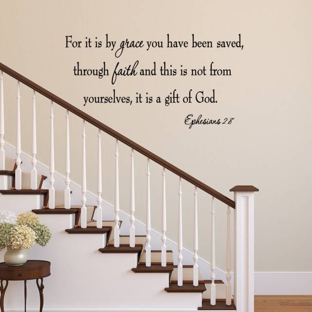 Christian Faith Stickers Bible Verse Scripture Wall Decal - For It Is By Grace You Have Been Saved Ephesians 28 - Vwaq - image 1