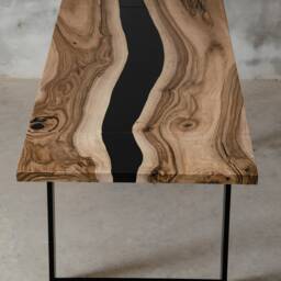 Custom Folding Live Edge Table Made Of European Walnut Wood, Epoxy With Steel Legs, Black Resin Table, Modern Dining River Table - thumbnail 2