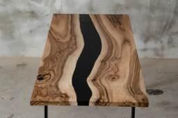 Custom Folding Live Edge Table Made Of European Walnut Wood, Epoxy With Steel Legs, Black Resin Table, Modern Dining River Table