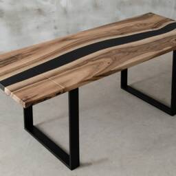 Custom Folding Live Edge Table Made Of European Walnut Wood, Epoxy With Steel Legs, Black Resin Table, Modern Dining River Table - thumbnail 3