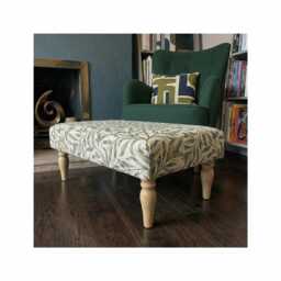 UK Handmade William Morris Fabric Footstool Ottoman Coffee Table - Natural Gloss Wooden Legs