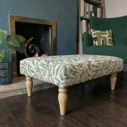 UK Handmade William Morris Fabric Footstool Ottoman Coffee Table - Natural Gloss Wooden Legs - thumbnail 3