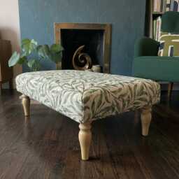 UK Handmade William Morris Fabric Footstool Ottoman Coffee Table - Natural Gloss Wooden Legs - thumbnail 2