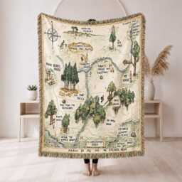 Winnie The Pooh Hundred Acre Wood Map Woven Blanket, Bear Storybook Throw Classic Woodland Nursery Tapestry Decor - thumbnail 3