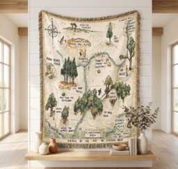 Winnie The Pooh Hundred Acre Wood Map Woven Blanket, Bear Storybook Throw Classic Woodland Nursery Tapestry Decor - thumbnail 1