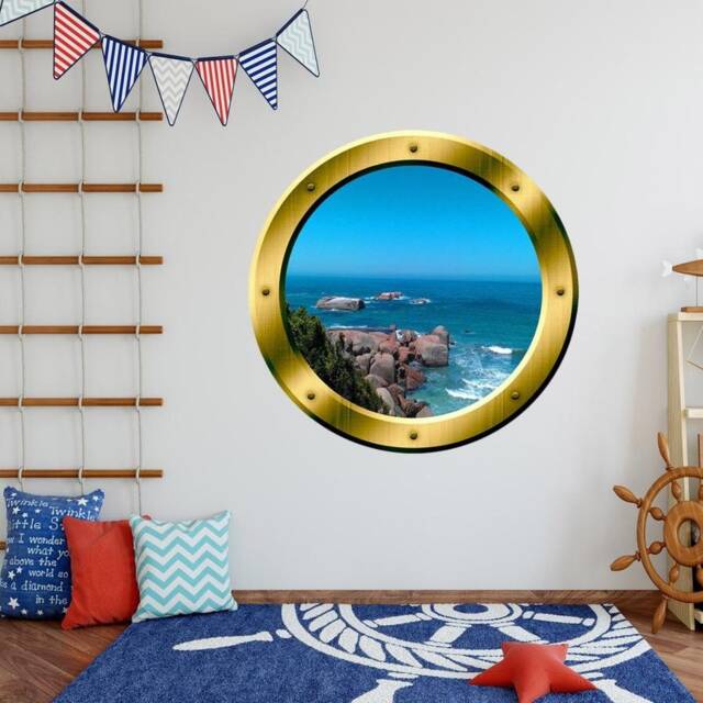 Ocean Scene Wall Decal Nature Porthole Peel & Stick Decor - Vwaq Gp38 - image 1