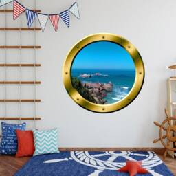 Ocean Scene Wall Decal Nature Porthole Peel & Stick Decor - Vwaq Gp38 - thumbnail 1
