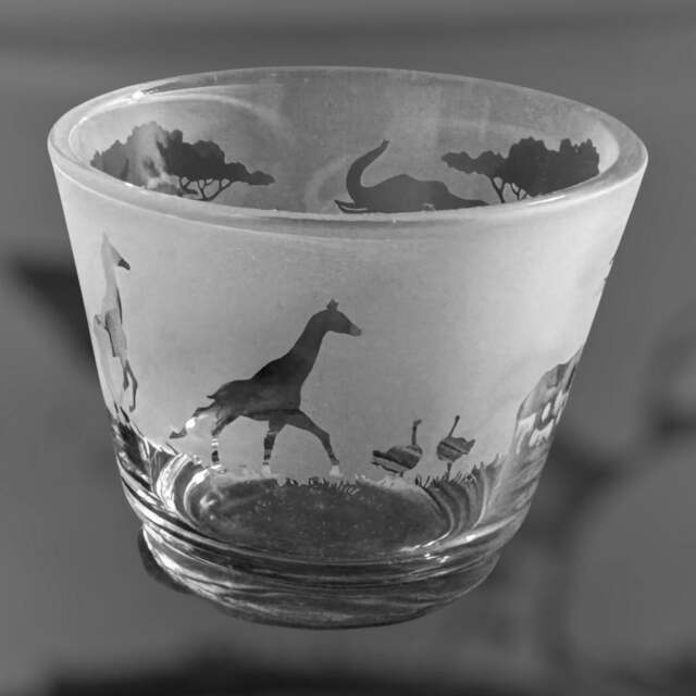 Safari Tealight Holder - Rustic Glass Tea Light Holder With Safari Animals Frieze Design - image 1