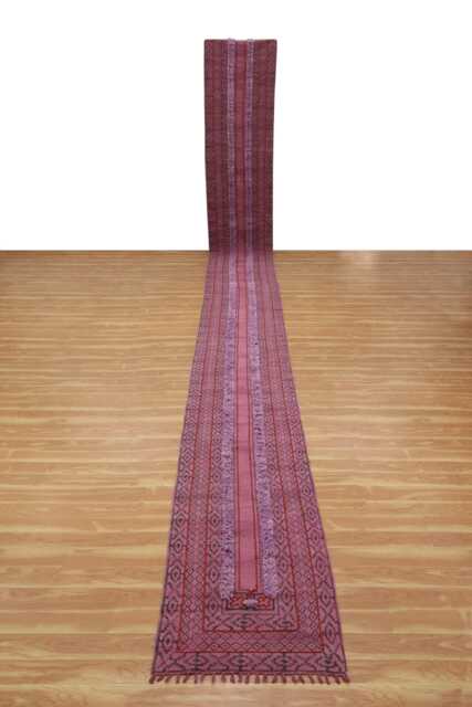 Handwoven Purple Cotton Rug, Block Printed Kilim, Hallway Runner - image 1