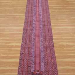 Handwoven Purple Cotton Rug, Block Printed Kilim, Hallway Runner - thumbnail 2