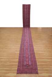 Handwoven Purple Cotton Rug, Block Printed Kilim, Hallway Runner - thumbnail 1