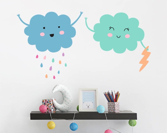 Cloud Wall Decals - Vinyl Decals, Nursery Cute Stickers, Raindrop Kids Room Rain - image 1