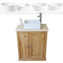 Bathroom Vanity Unit Free Standing Oak Cabinet Cream Marble & Ceramic Basin 503cmcbc - thumbnail 2