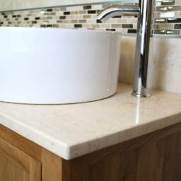 Bathroom Vanity Unit Free Standing Oak Cabinet Cream Marble & Ceramic Basin 503cmcbc - thumbnail 3