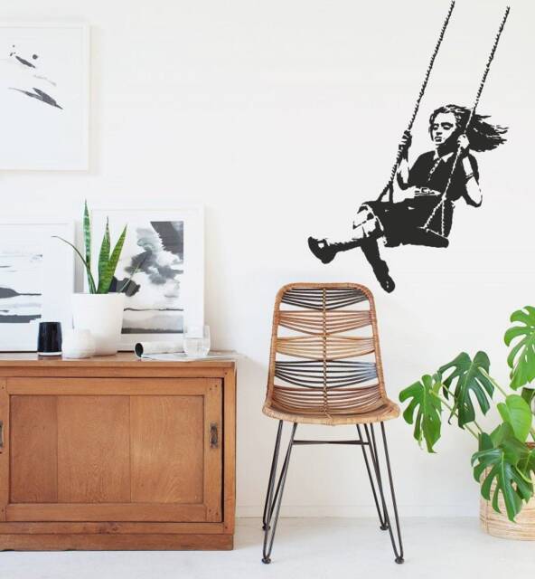 Banksy Wall Decal Girl On A Swing, Street Art Sticker, Graffiti For Home, Stencil Art, Urban Office Decor - image 1