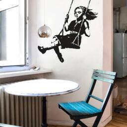 Banksy Wall Decal Girl On A Swing, Street Art Sticker, Graffiti For Home, Stencil Art, Urban Office Decor - thumbnail 2