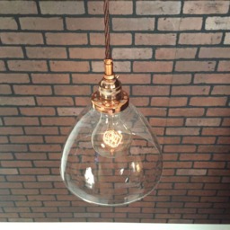 "Industrial Pendant -Copper 8"" Large Clear Glass Cone Shade With Patented ""Huila Electrical Connectors" - thumbnail 3