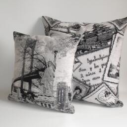 Set Of 2 Cityscape Throw Pillow Covers Black, Gray & White Cotton - thumbnail 4