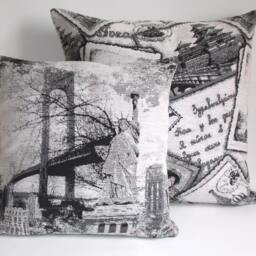 Set Of 2 Cityscape Throw Pillow Covers Black, Gray & White Cotton - thumbnail 3