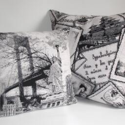 Set Of 2 Cityscape Throw Pillow Covers Black, Gray & White Cotton - thumbnail 2