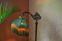 Hunter Green Silk Lampshade Ombre Fringe, Scalloped Table Lamp Shade - thumbnail 1