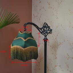 Hunter Green Silk Lampshade Ombre Fringe, Scalloped Table Lamp Shade - thumbnail 2