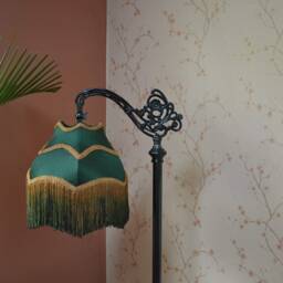 Hunter Green Silk Lampshade Ombre Fringe, Scalloped Table Lamp Shade - thumbnail 3
