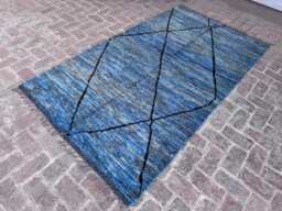 5'1x8'8Ft Modern Blue Moroccan Kilim Rug - Handwoven Wool Carpet With Geometric Patterns, Stylish Boho Accent For Living Room Or Hallway - thumbnail 1