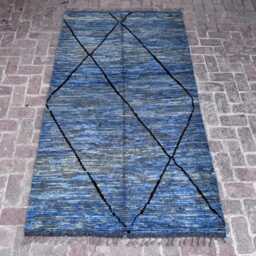 5'1x8'8Ft Modern Blue Moroccan Kilim Rug - Handwoven Wool Carpet With Geometric Patterns, Stylish Boho Accent For Living Room Or Hallway - thumbnail 3