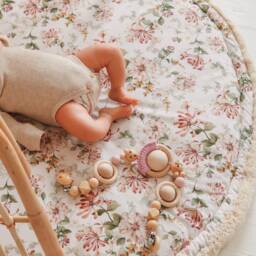 Floral Baby Play Mat Round Cotton Activity Rug With Fringe - thumbnail 2
