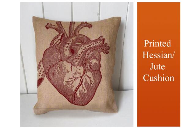 Heart Vintage - Cushion Fabric Panel Or Case Or With Filling Rustic Natural Jute Burlap Hessian
