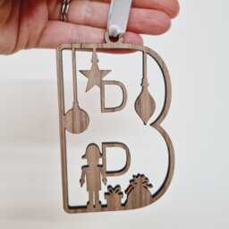 Wooden Christmas Stocking Tag, Scandi Name Place Setting, Santa Sack Label, Initial Gift Monogram Tag - thumbnail 2