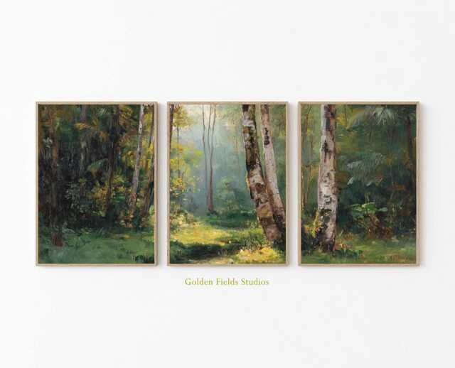 Sunlit Forest Path Poster Set Impressionist Woodland Wall Art Print - image 1