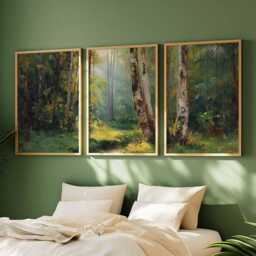 Sunlit Forest Path Poster Set Impressionist Woodland Wall Art Print - thumbnail 2