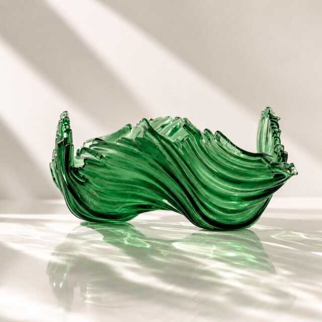 Fused Glass Candleholder Unique Handmade Green Waves Art, Coastal Decor, Table Accent - image 1