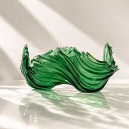 Fused Glass Candleholder Unique Handmade Green Waves Art, Coastal Decor, Table Accent