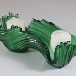 Fused Glass Candleholder Unique Handmade Green Waves Art, Coastal Decor, Table Accent - thumbnail 2