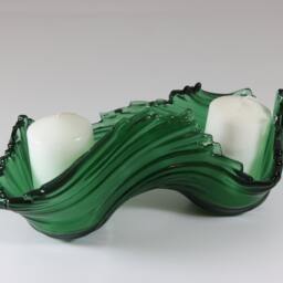 Fused Glass Candleholder Unique Handmade Green Waves Art, Coastal Decor, Table Accent - thumbnail 4